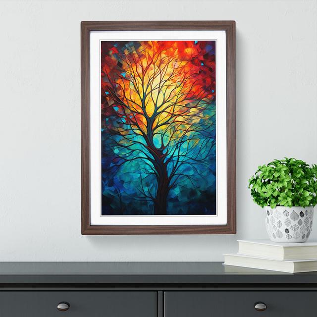 XYZ-FRM-V1223-6233 Tree Expressionism - Single Picture Frame Print on Wood Big Box Art Size: 64cm H x 46cm W x 2cm D, Frame Colour: Walnut on Productcaster.