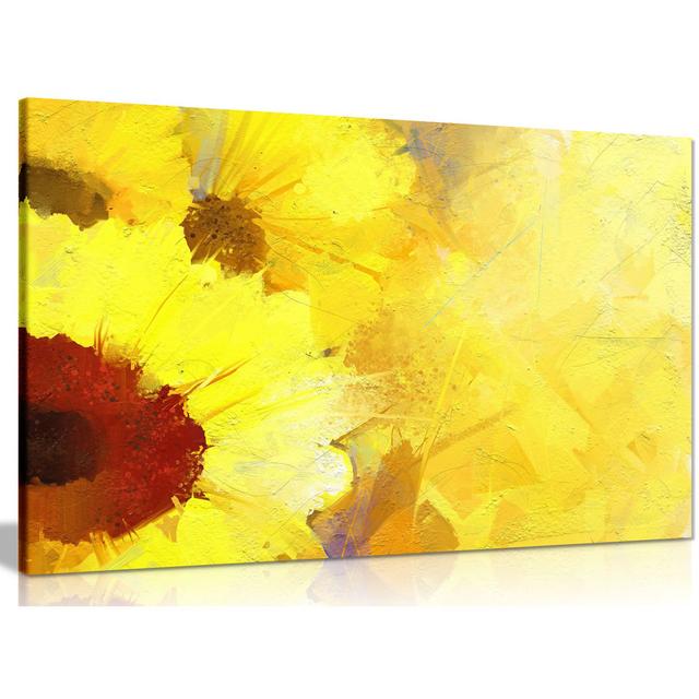 Abstract Modern Contemporary Yellow Sunflower Painting Canvas Wall Art Picture Print Panther Print Size: 41cm H x 61cm W on Productcaster.