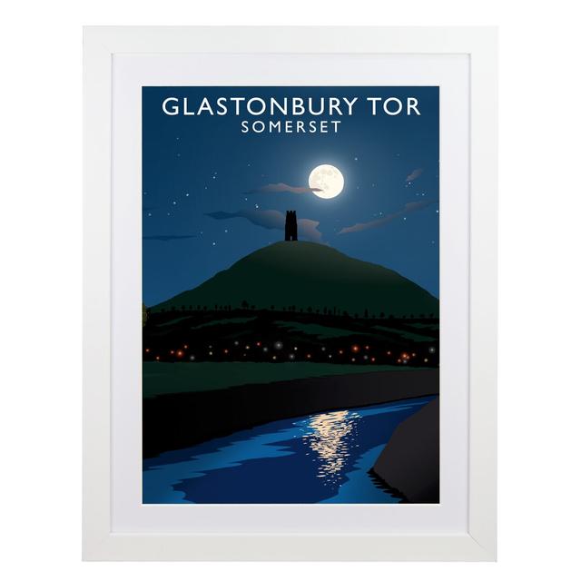 Glastonbury Tor Night by Richard O'Neil - Graphic Art Print on Paper George Oliver Format: White Wood Frame, Size: 54 cm H x 44 cm W x 2.2 cm D on Productcaster.