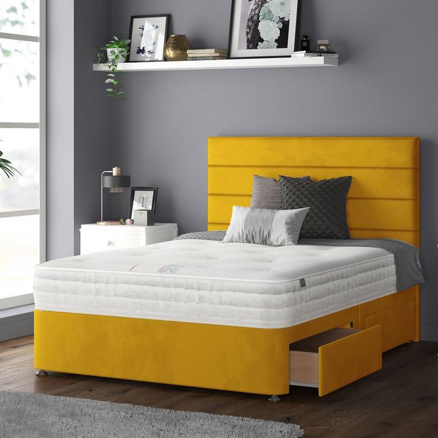 Kiara Stripped Floor Standing Headboard With Divan Base 4 Drawers Plush Velvet Mallard With And Metal Feet (Kingsize) Fairmont Park Size: Kingsize (5' on Productcaster.