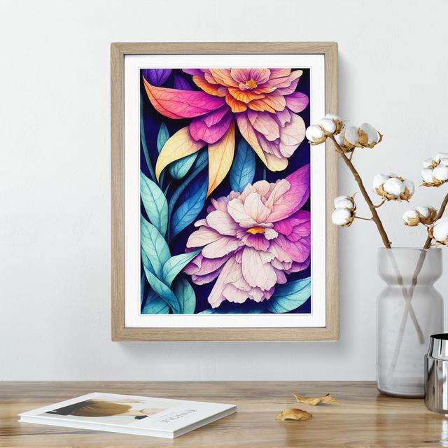 Attractive Flowers - Single Picture Frame Painting Marlow Home Co. Frame Colour: Oak Framed, Size: 64cm H x 46cm W x 2cm D on Productcaster.