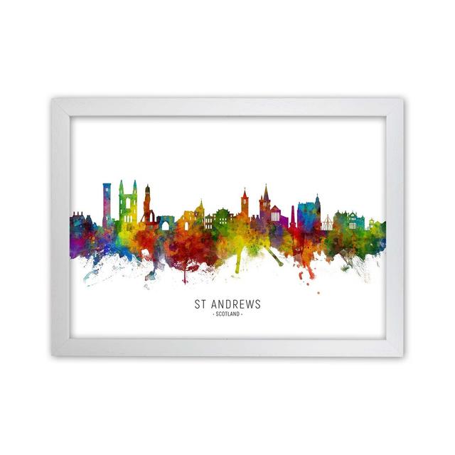 St Andrews Scotland Skyline by Michael Tompsett - Graphic Art Print on Paper Ebern Designs Size: 25cm H x 34cm W x 3cm D, Format: White Framed on Productcaster.