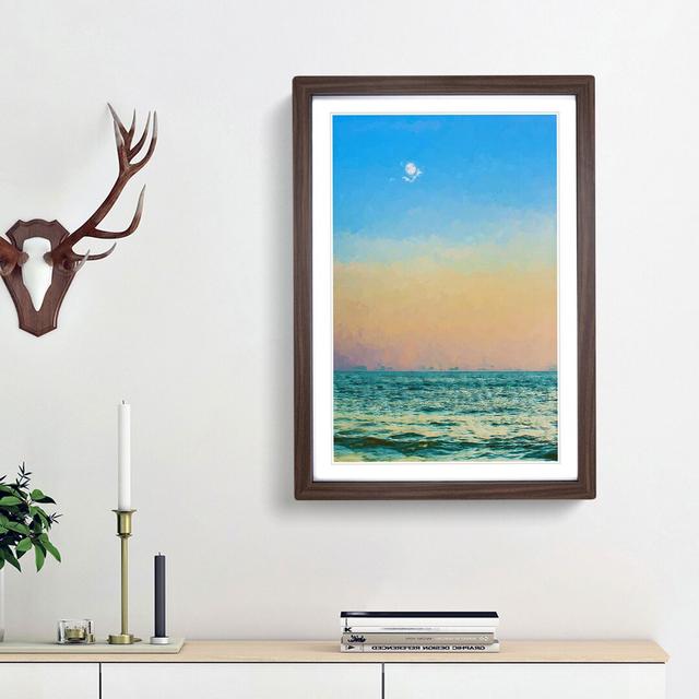 Moon over the Ocean in Abstract - Picture Frame Graphic Art Print East Urban Home Size: 36cm H x 27cm W x 2cm D, Frame Option: Walnut Framed on Productcaster.