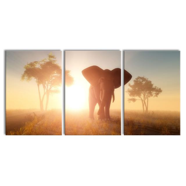 Elephant in the Desert - 3 Piece Wrapped Canvas Photograph Print Set East Urban Home Size: 120cm H x 240cm W on Productcaster.