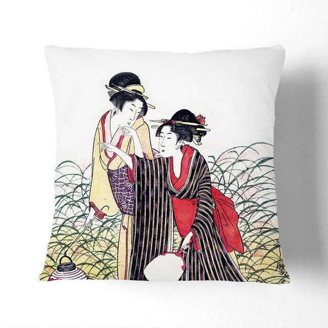 Elopers in Musashino by Kitagawa Utamaro Cushion with Filling East Urban Home Size: 40cm H x 40cm W x 15cm D, Backing Colour: Black on Productcaster.