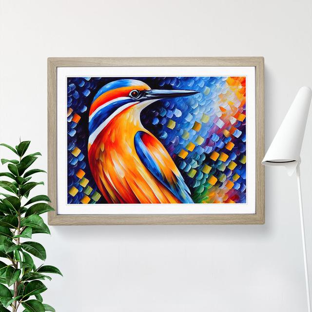 Kingfisher Bird Vol.6 Abstract - Picture Frame Painting Marlow Home Co. Frame Colour: Oak, Size: 34cm H x 46cm W x 2cm D on Productcaster.