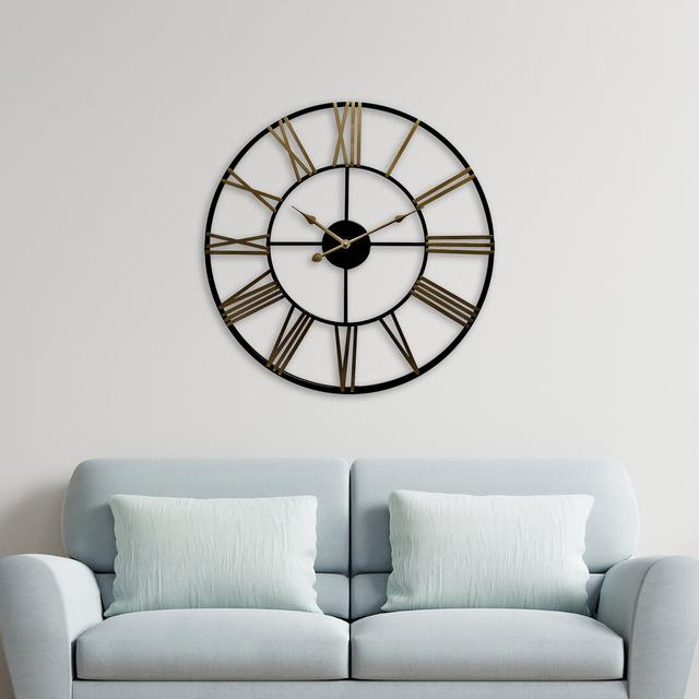 Oversized Drolet Rustic Industrial Slim Black and Gold Iron Wall Clock - 73 cm / 28.7 in Mercury Row on Productcaster.