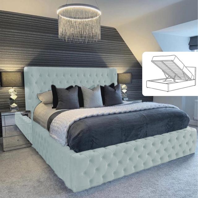 Majestic Nights Upholstered Ottman Storage Bed Frame Canora Grey Size: Double (4'6), Colour: Ice on Productcaster.