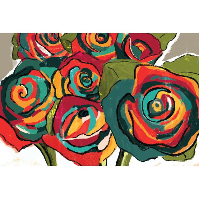 Bohemian Painted Roses - Wrapped Canvas Art Prints Marlow Home Co. Size: 81cm H x 122cm W x 3.8cm D on Productcaster.