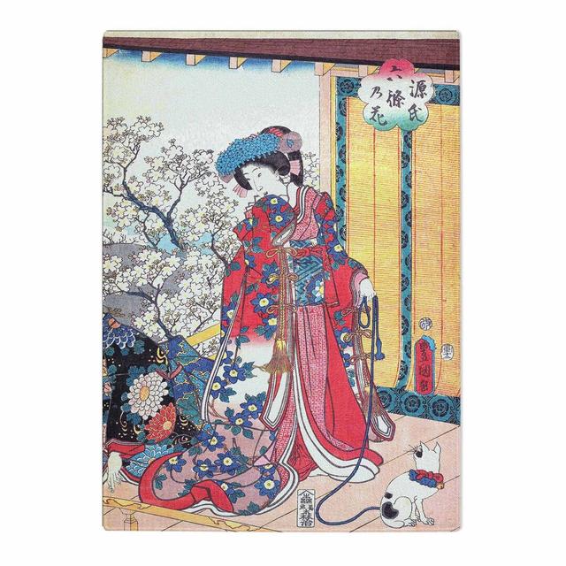 Tempered Glass Geisha with a Cat by Utagawa Kunisada Chopping Board East Urban Home Size: 28.5cm W x 20cm L on Productcaster.