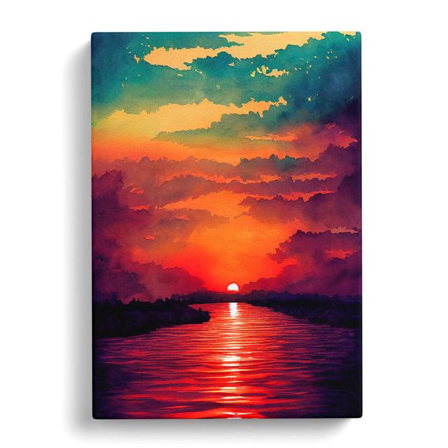 Watercolour Sunset Lake No.6 House of Hampton Size: 76cm H x 50cm W x 3cm D on Productcaster.