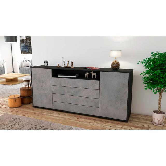 180 Cm Wide 4 Drawer Sideboard Latitude Run Body/Front colour: Black/Concrete on Productcaster.