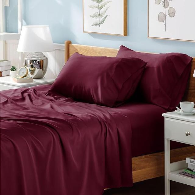 17 Stories Bedding Flat Sheet Polyester Cotton Percale 17 Stories Size: Single (3'), Colour: Burgundy on Productcaster.