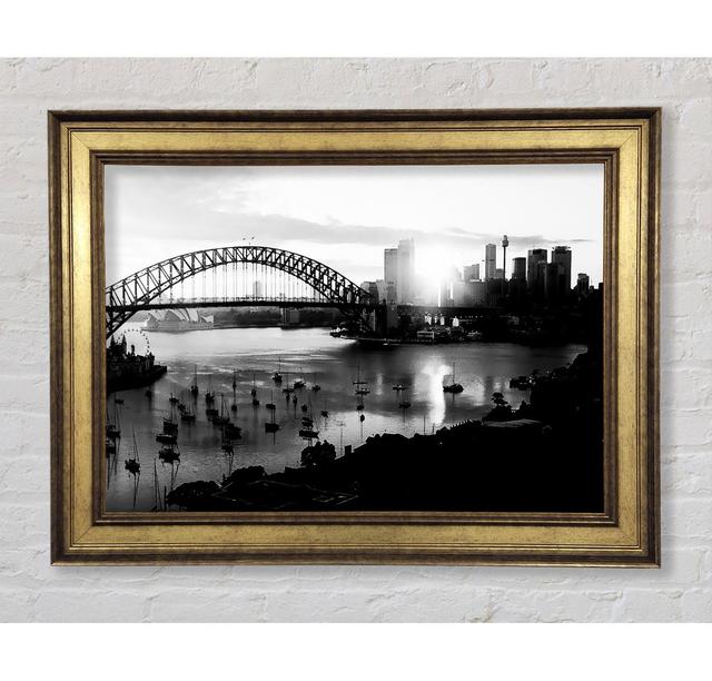 Sydney Harbour Sun Blaze B N W - Print Brayden Studio Size: 84.1cm H x 142.2cm W x 8cm D on Productcaster.