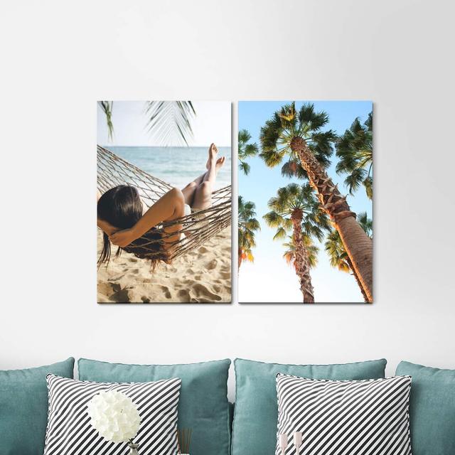 2-tlg. Leinwandbilder-Set - Fotografie „Hammock Palm Trees Sea Relaxation Beach Summer Dream Vacation” East Urban Home on Productcaster.