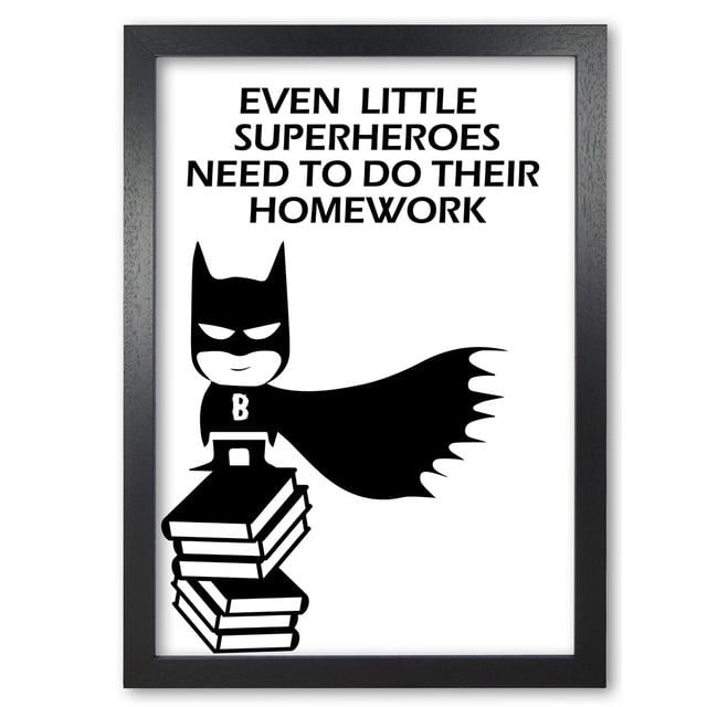 Little Superhero's Homework - Typography Print on Paper East Urban Home Format: Black Grain Frame, Size: 85 cm H x 60 cm W x 5 cm D on Productcaster.