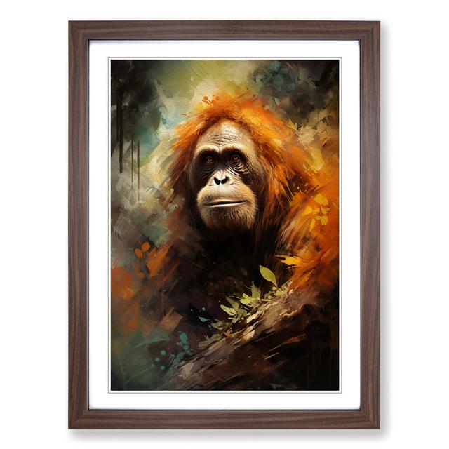 Orangutan Impressionism - Single Picture Frame Art Prints on Wood Big Box Art Size: 46cm H x 34cm W x 2cm D, Frame Colour: Walnut on Productcaster.