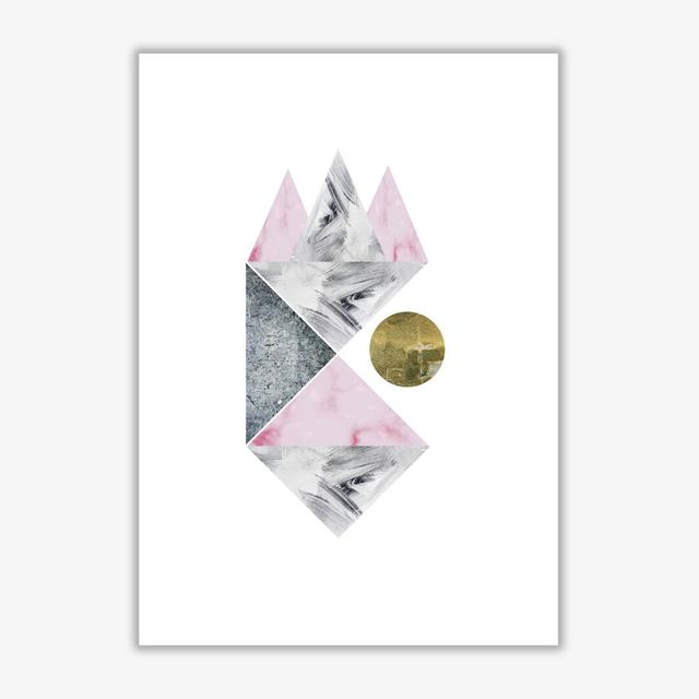 Pink And Grey Abstract Triangles - Print East Urban Home Size: 30 cm H x 21 cm W x 1 cm D, Format: No Frame on Productcaster.