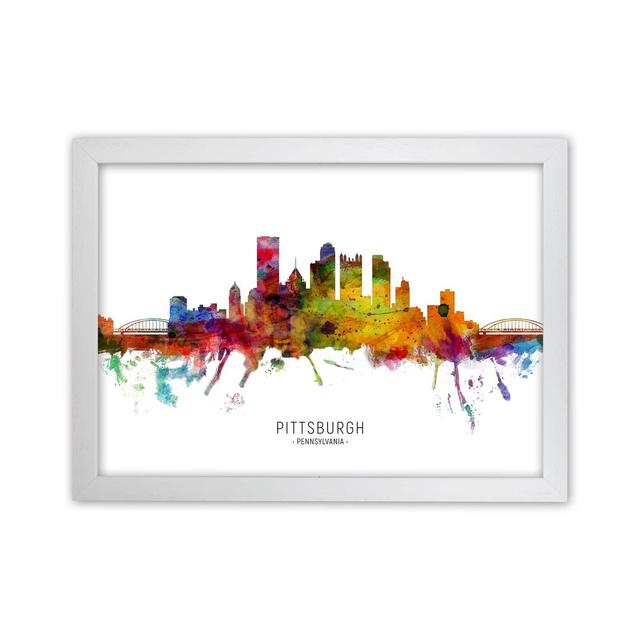 Pittsburgh Pennsylvania Skyline by Michael Tompsett - Print Ebern Designs Format: White Framed, Size: 46cm H x 63cm W x 3cm D on Productcaster.