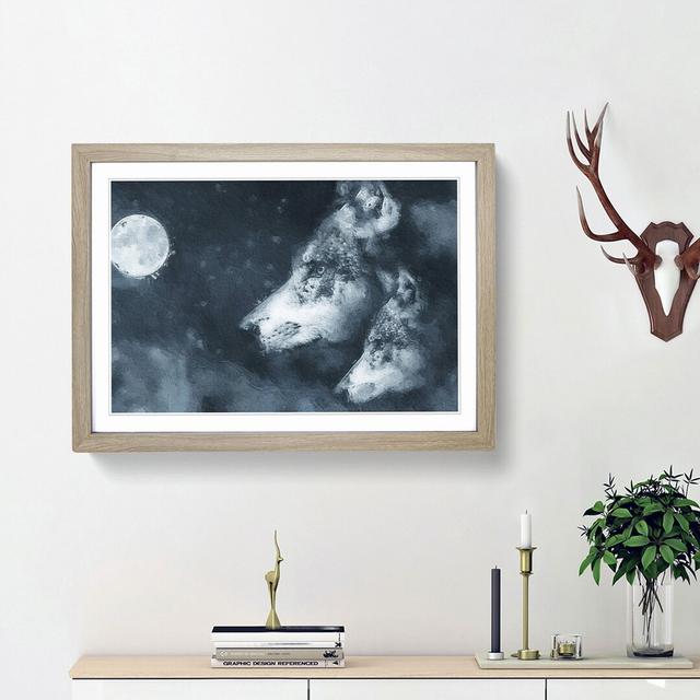 Wolves in the Moonlight - Picture Frame Painting Print East Urban Home Frame Option: Oak Framed, Size: 27cm H x 36cm W x 2cm D on Productcaster.