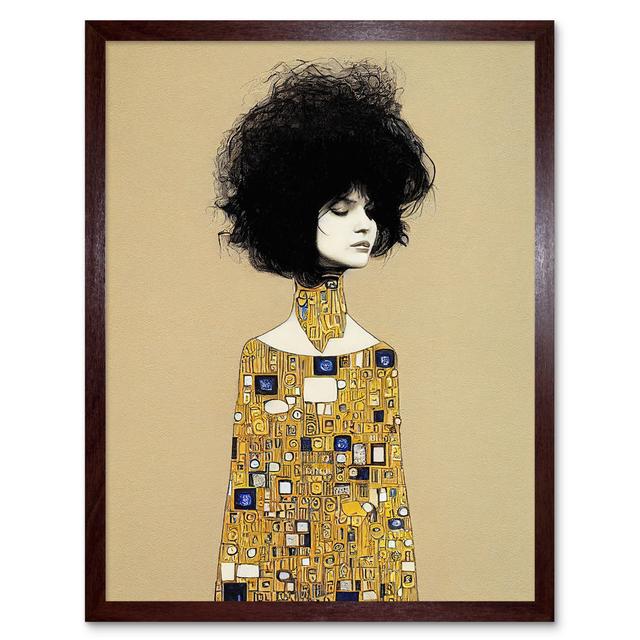 Klimt Style Retro Boho Afro Abstract - Print Wee Blue Coo Size: 43cm H x 33cm W x 2cm D, Format: Brown Framed Unframed on Productcaster.