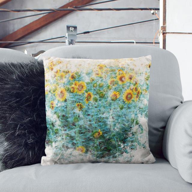 Sunflowers Soon to Bloom Watercolour Cushion with Filling East Urban Home Backing Colour: Black, Size: 40cm H x 40cm W x 15cm D on Productcaster.