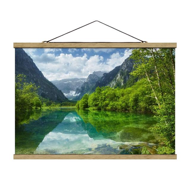 Stoffbild Mountain Lake with Reflection Union Rustic Maße: 66,5 cm H x 100 cm B x 0,3 cm T on Productcaster.