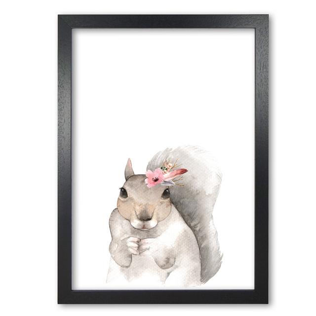 Forest Friends, Floral Cute Squirrel - Single Picture Frame Painting East Urban Home Size: 85 cm H x 60 cm W x 5 cm D, Format: Black Grain Frame on Productcaster.