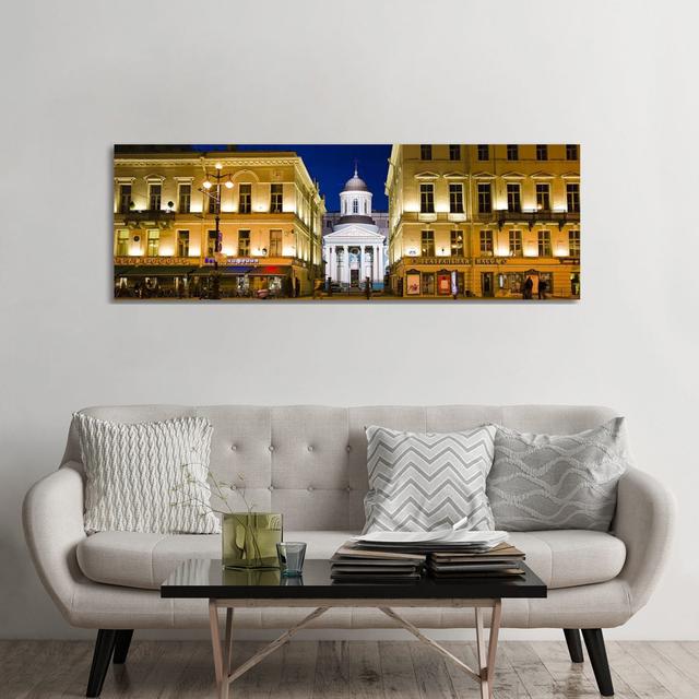 Buildings In A City Lit Up At Night, Nevskiy Prospekt, St. Petersburg, Russia - Wrapped Canvas Panoramic Print Ebern Designs Size: 60.96cm H x 182.88c on Productcaster.