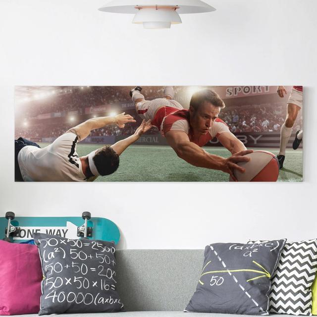 Rugby Action - Wrapped Canvas Graphic Art Ebern Designs Size: 30cm H x 90cm W on Productcaster.