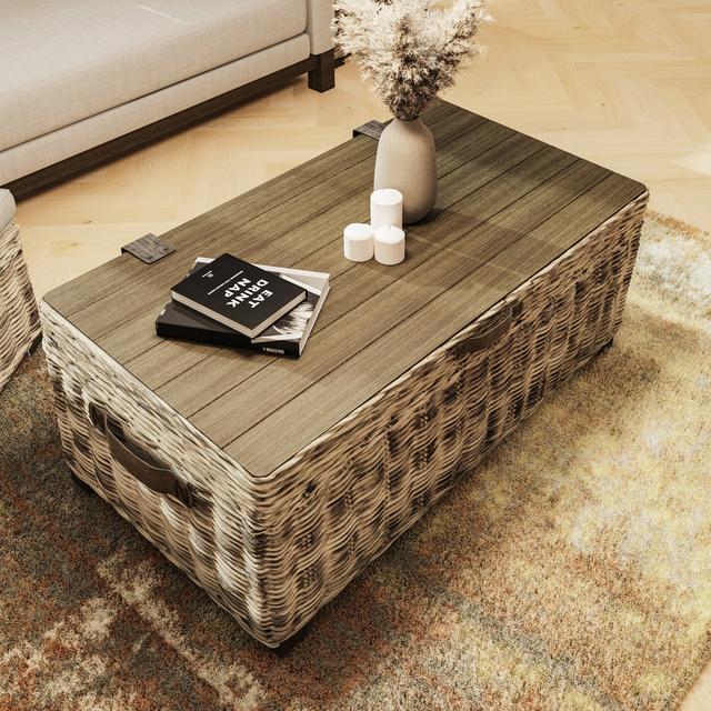 Belgrade Handmade Kubu Rattan Coffee Table. Lift Top Ottoman Storage. Lined Interior. August Grove on Productcaster.