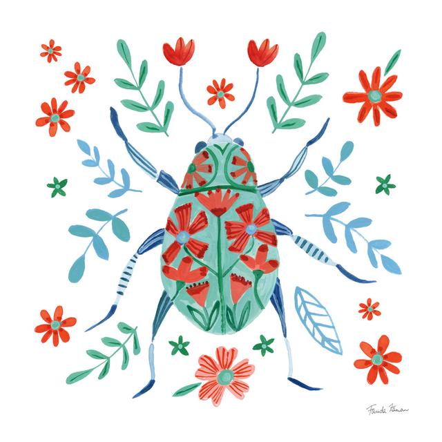 Folk Beetle II by Farida Zaman - Wrapped Canvas Graphic Art Marlow Home Co. Size: 122cm H x 122cm W x 3.8cm D on Productcaster.