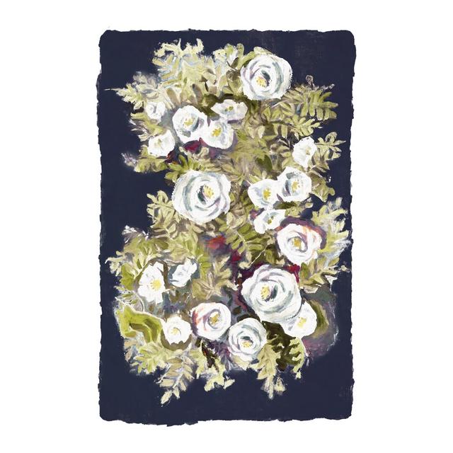 White Florals On Navy - Wrapped Canvas Painting Rosalind Wheeler Size: 76cm H x 51cm W x 3.8cm D on Productcaster.