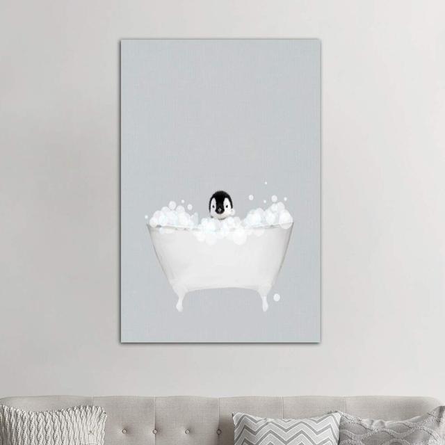 Penguin Blue Bath by Leah Straatsma - Wrapped Canvas Graphic Art Print Happy Larry Size: 152.4cm H x 101.6cm W x 3.81cm D on Productcaster.