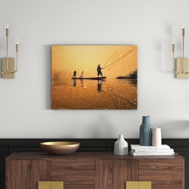 Leinwandbild „Fischer beim Angeln im Mekong-Fluss in Thailand“, Grafikdruck East Urban Home Größe: 40 cm H x 60 cm B on Productcaster.