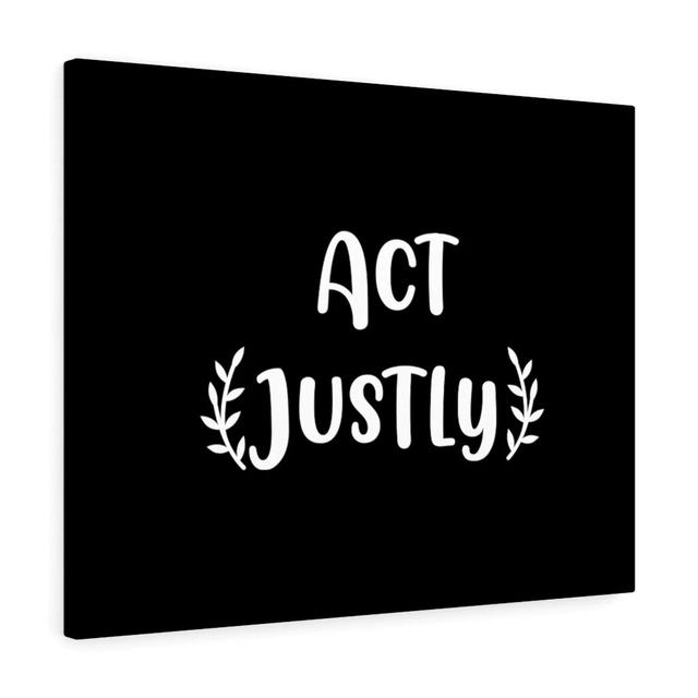 Act Justly - Wrapped Canvas Typography Blue Elephant Size: 28cm H x 36cm W on Productcaster.