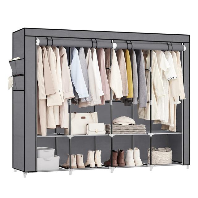 Clothes Wardrobe, Portable Closet, Garment Organiser Rack With 4 Hanging Rails, Shelves, 4 Side Pockets, 170 X 45 X 167 Cm, Large Capacity For Bedroom on Productcaster.