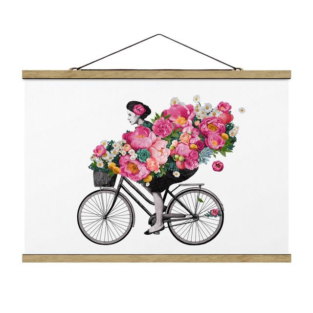 Poster Illustration Woman on Bicycle Collage Colourful Flowers Mercer41 Maße: 23,5 cm H x 35 cm B x 0,3 cm T on Productcaster.