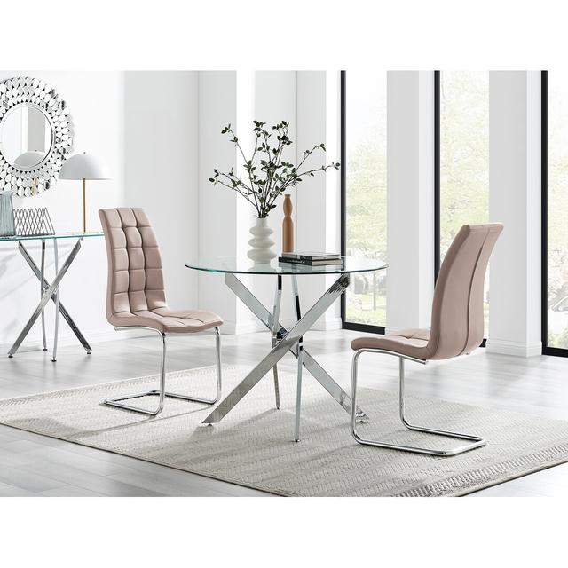 Tierra Modern Chrome Metal & Glass Round Dining Table Set with 2 Modern Faux Leather Chairs Canora Grey Colour (Chair): Cappuccino on Productcaster.