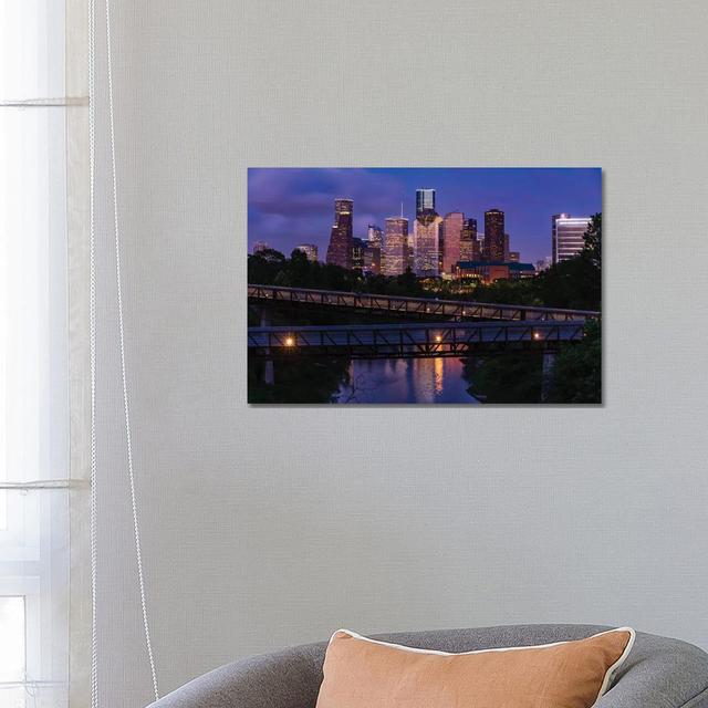 Elevated Walkway Over Buffalo Bayou At Night With Downtown Skyline In Background, Houston, Texas, USA by Panoramic Images - Wrapped Canvas Gallery-Wra on Productcaster.