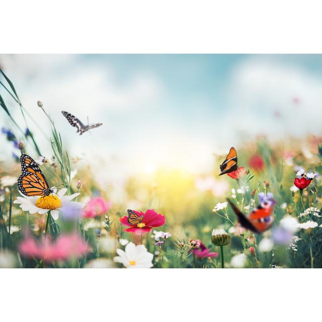 Summer Meadow With Butterflies by Borchee - Wrapped Canvas Art Prints Brambly Cottage Size: 81cm H x 122cm W on Productcaster.