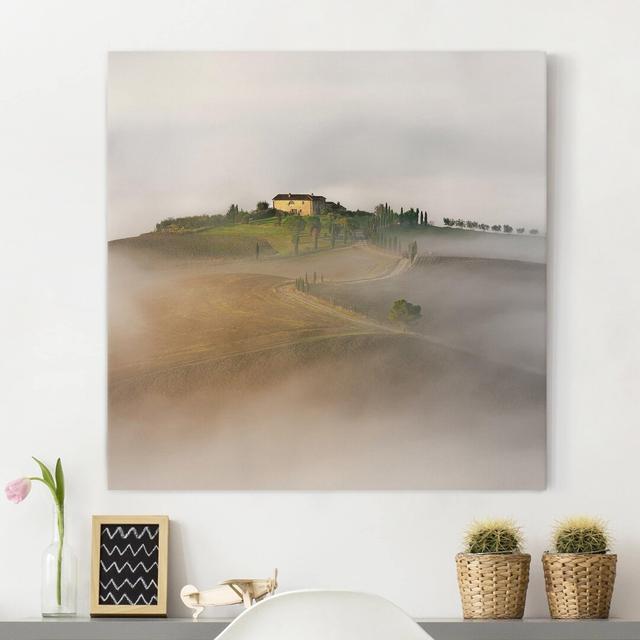 Morning Mist in Tuscany - Wrapped Canvas Photograph Ebern Designs Size: 70cm H x 70cm W, Format: 260g/m² Canvas on Productcaster.