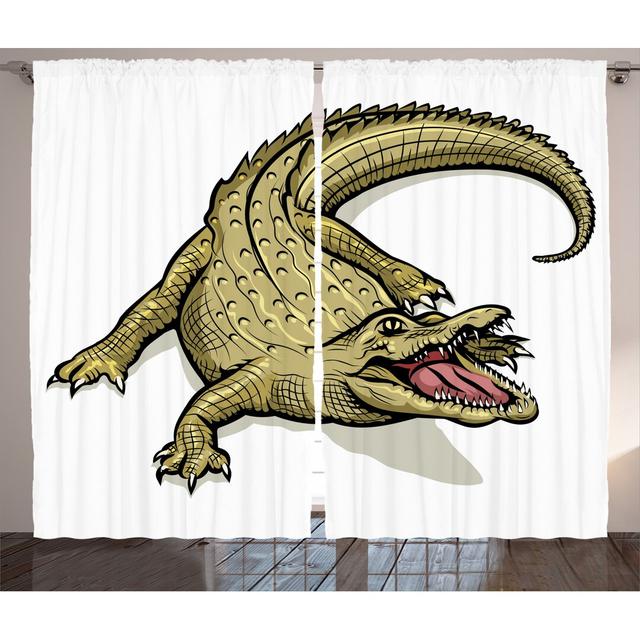 2-tlg. Vorhang-Set Reptile Illustration of Exotic Wild Crocodile Hungry Mouth Predator Aquatic Safari mit Stangendurchzug, halbtransparent East Urban on Productcaster.