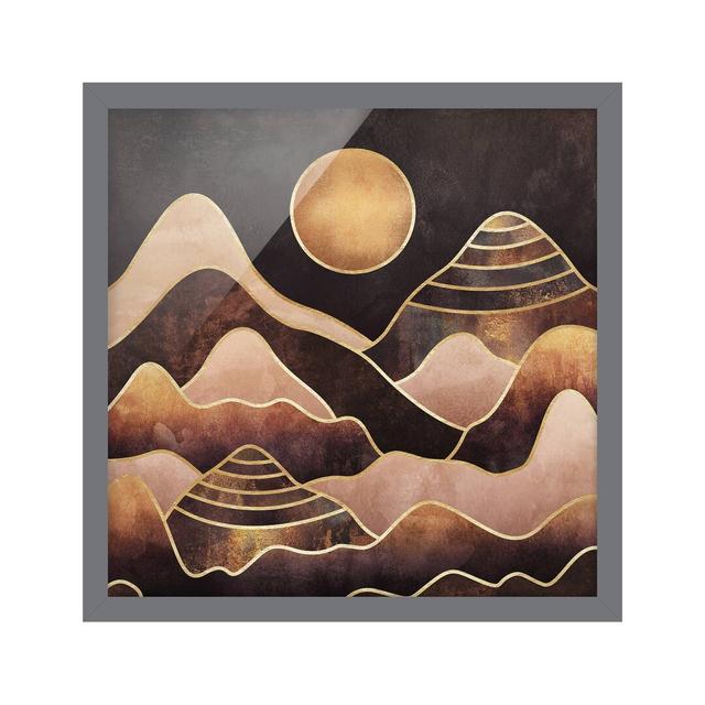 Golden Sun Abstract Mountains - Single Picture Frame Print Alpen Home Format: Grey, Matte Colour: No Matte, Size: 50cm H x 50cm W x 2cm D on Productcaster.