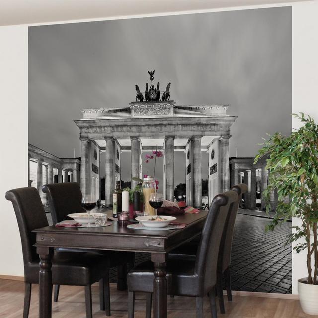 Illuminated Brandenburg Gate II Semi-Gloss Wallpaper Roll East Urban Home Size: 2.88m x 288cm on Productcaster.