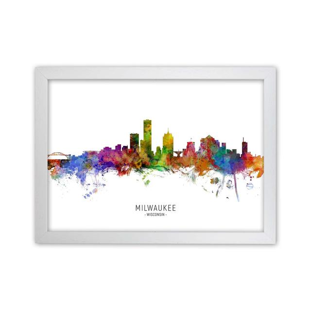 Milwaukee Wisconsin Skyline by Michael Tompsett - Graphic Art Print Ebern Designs Size: 46cm H x 63cm W x 3cm D, Format: White Framed on Productcaster.