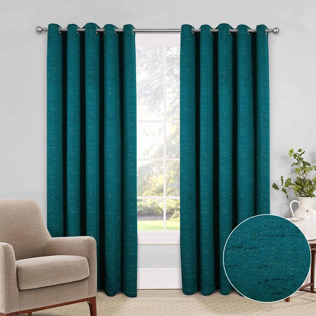 Patrizius Metallic Room Darkening EYELET CURTAINS Pair 17 Stories Curtain Colour: Teal, Panel Size: 165cm Width x 137cm Drop on Productcaster.