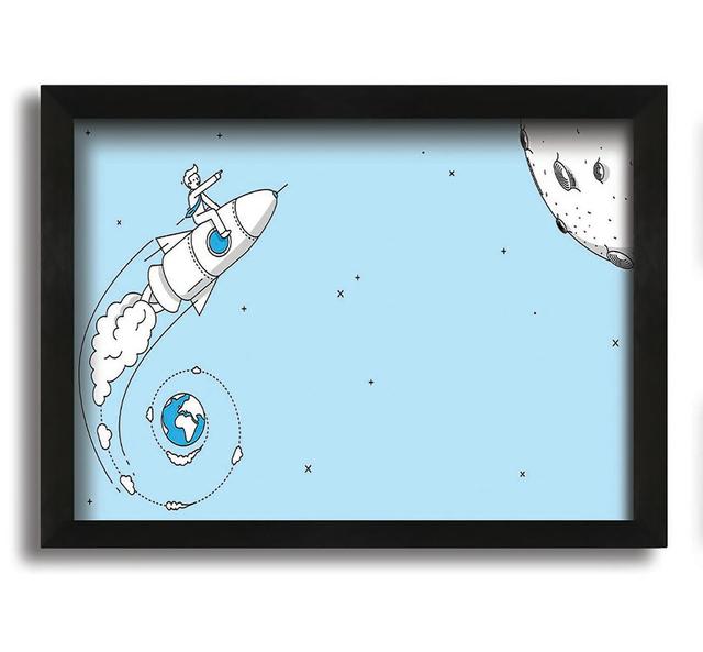 Rocket Ship to the Moon Space - Picture Frame Graphic Art on Canvas Isabelle & Max Size: 42cm H x 60cm W x 10cm D on Productcaster.