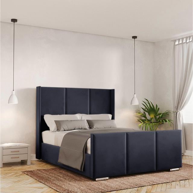 Berlin Bed Frame - Plush Velvet Canora Grey Size: Double (4'6), Colour: Black/Grey on Productcaster.