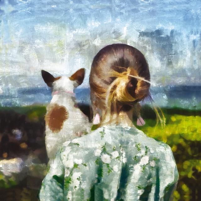 Landscape Viewing Woman And Dog - Wrapped Canvas Painting ClassicLiving Size: 76cm H x 76cm W x 3.8cm D on Productcaster.